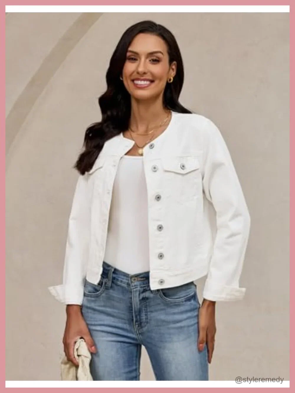 Collarless Denim Jacket Women Casual Western Long Sleeve Button Down